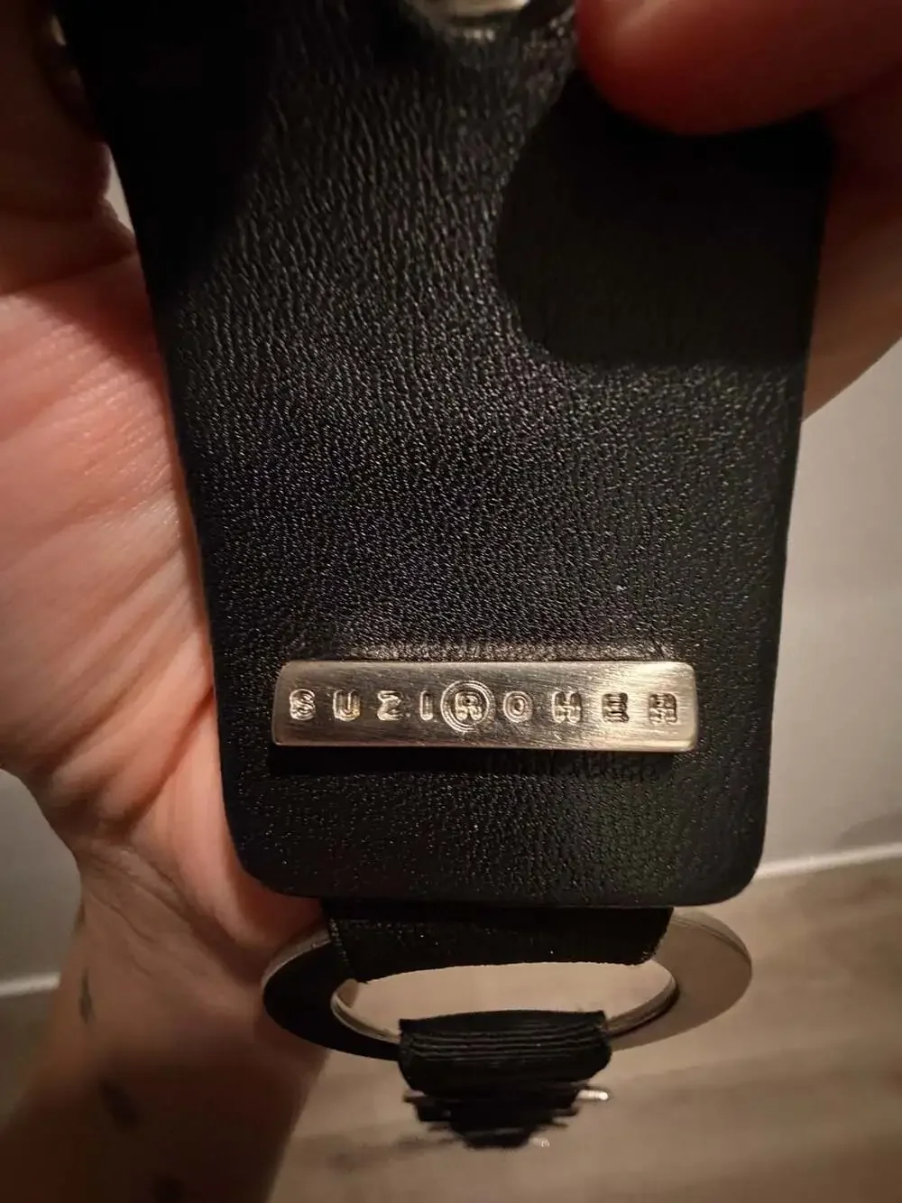 Vintage Suzi Roher Black Leather and Metal Geometric Link Stretch Belt